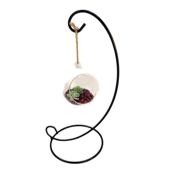 Hanging Glass Ball With Black Metal Stand For Succulents , Air Plants, Tea Light - Picture 3 of 10